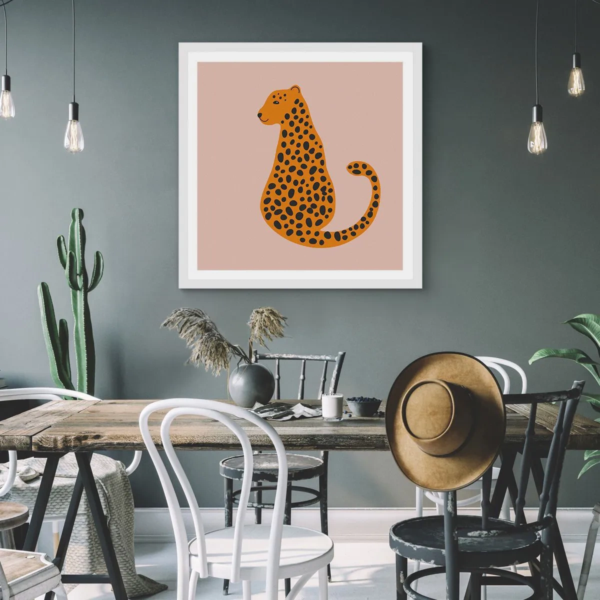 Affisch i vit ram - Pantermönster är inne - 60x60 cm