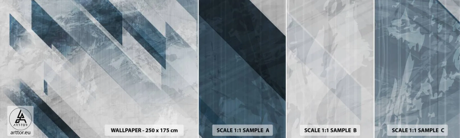 Fototapet Prov Standard Eco - Tredimensionell komposition – gråhetens rörelse - Abstraktion, Bit, Modernt mönster - 100x30 cm