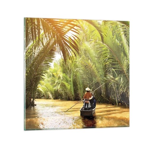 Glastavla - Bild på glas - Genom en palmravin - 70x70 cm