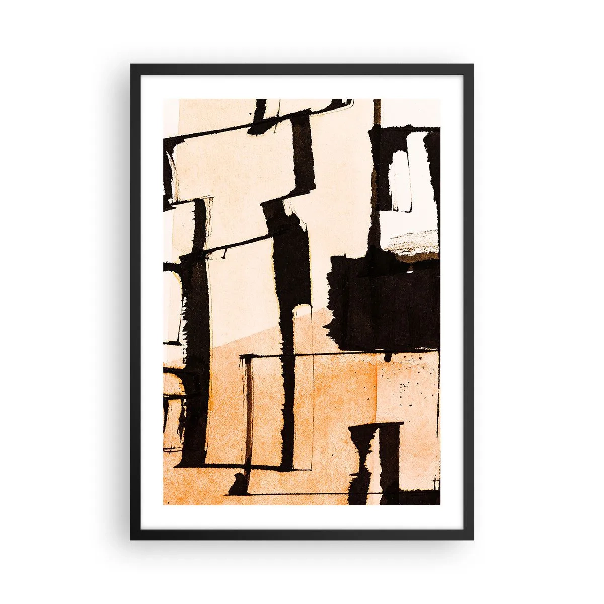 Affisch i svart ram - En abstrakt komposition av geometriska former i nyanser av beige och svart. - 50x70cm - Ändå ordning - Modern väggdekoration för vardagsrum och sovrum ARTTOR