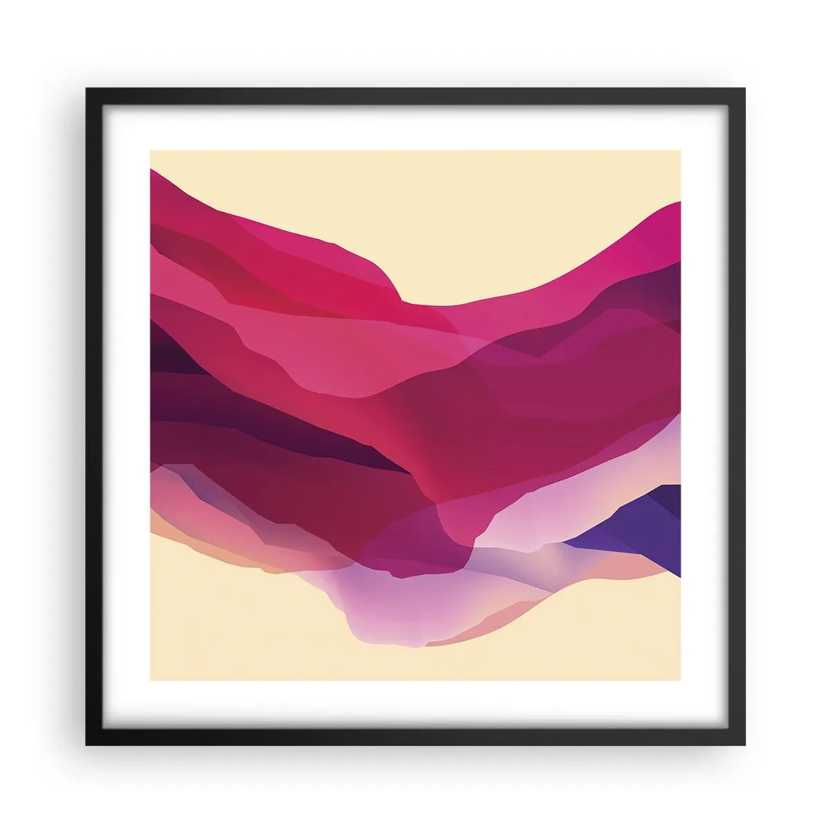 Affisch i svart ram - Purpurfärgade vågor - 50x50 cm