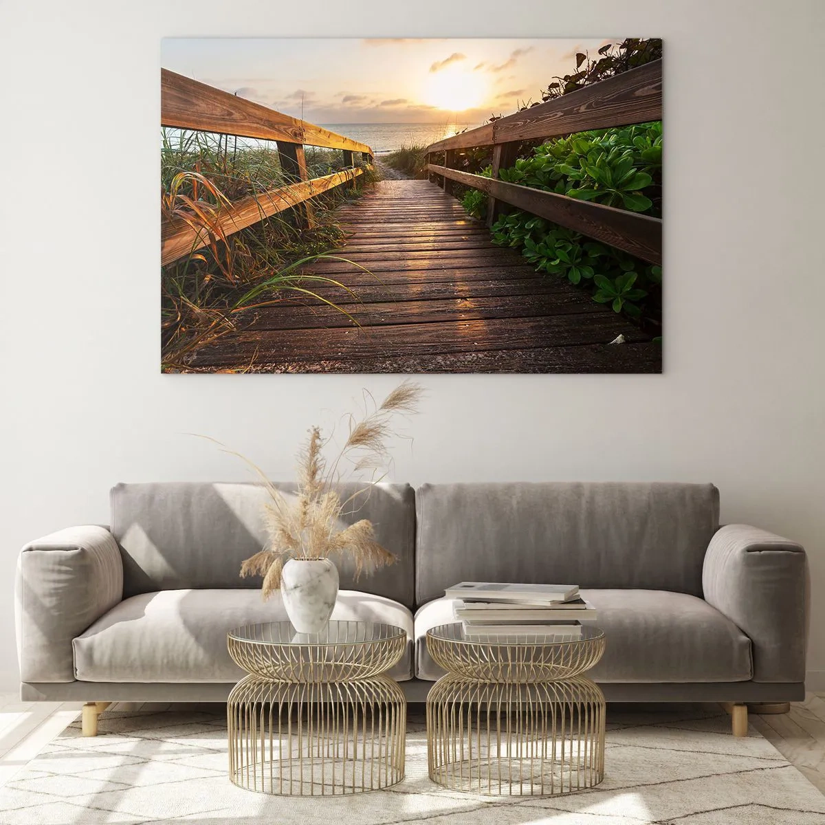 Glastavla - Bild på glas - Direkt till stranden - 100x70 cm