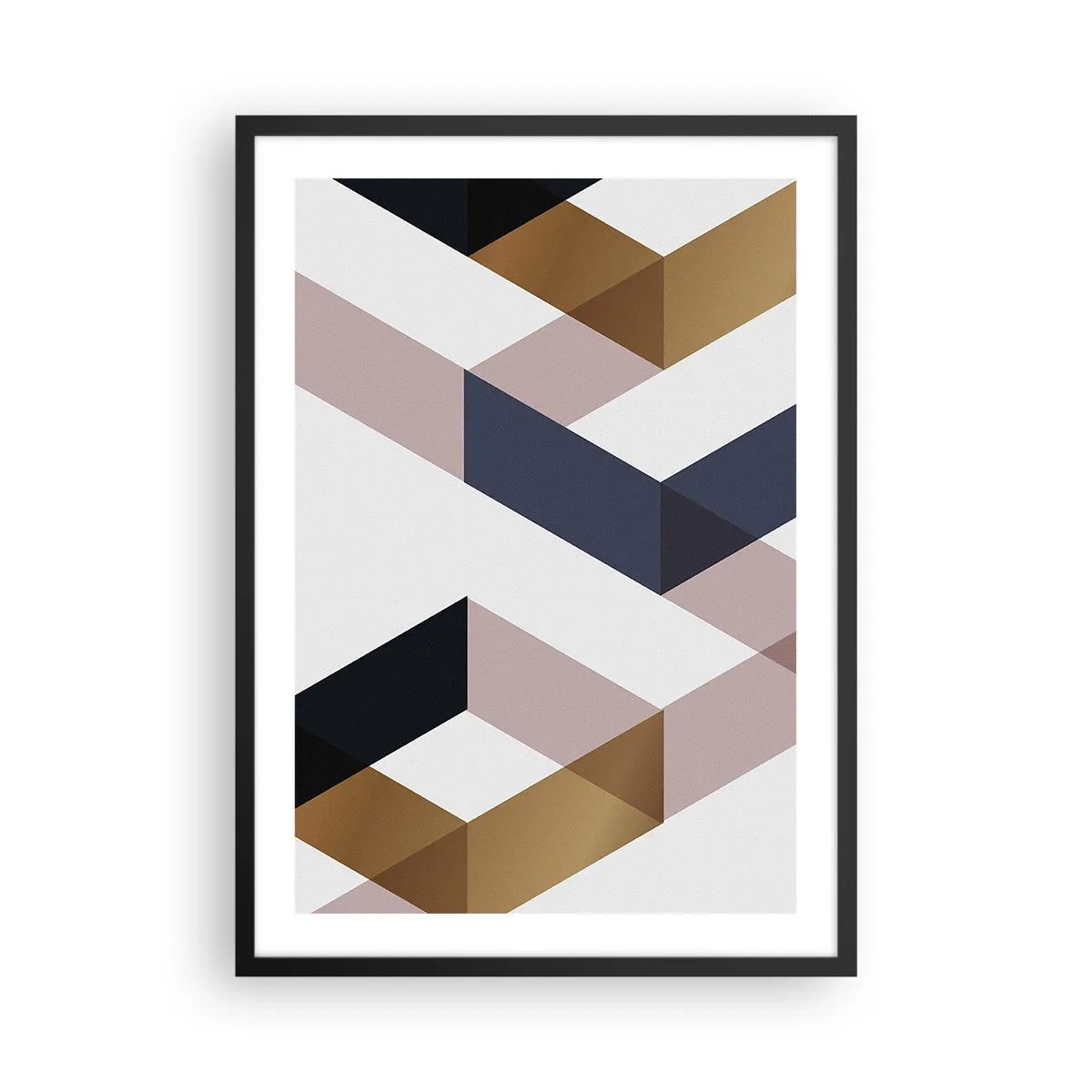 Affisch i svart ram - Geometriska former i nyanser av guld, svart och beige - 50x70cm - Plan och vinklar - Modern väggdekoration för vardagsrum och sovrum ARTTOR