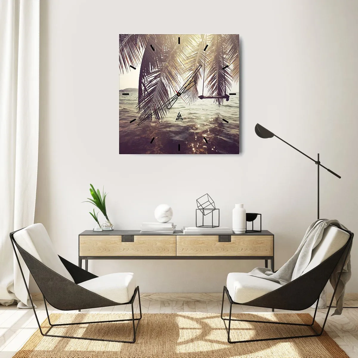 Väggklocka - Klocka på glas - Gunga i molnen hur mycket du vill - 40x40 cm