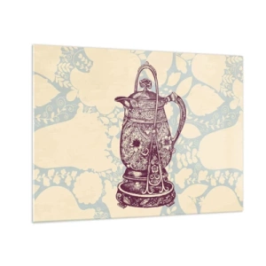 Glastavla - Bild på glas - En dekorerad vintagekanna på en ljus bakgrund med en ornament - 70x50cm - Skönhet av det vardagliga livet - Modern väggdekoration för vardagsrum och sovrum ARTTOR