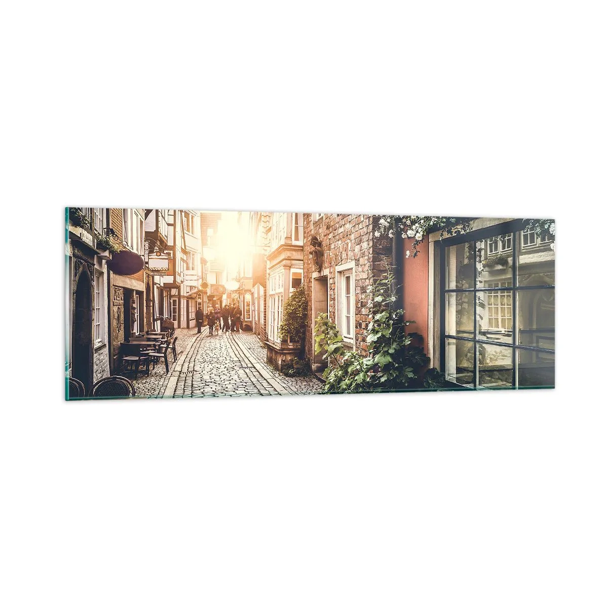 Glastavla - Bild på glas - Rosgränd i rosa sken - 90x30 cm