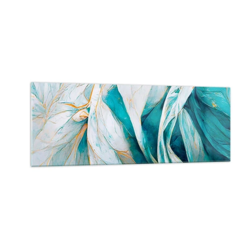 Glastavla - Bild på glas - Blå abstraktion med guldmotiv - 140x50 cm