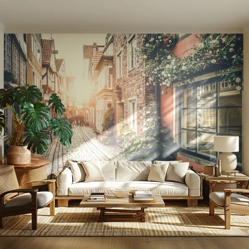 Självhäftande Fototapet Deluxe Sticker - Rosgränd i rosa sken - Stad, Nederländerna, Arkitektur - 400x280 cm