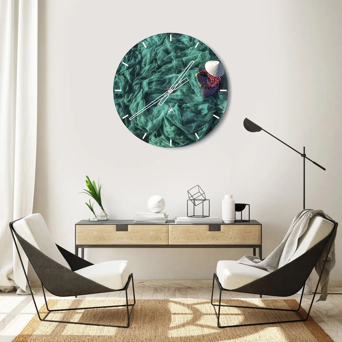 Väggklocka - Klocka på glas - I nätens hav - 40x40 cm