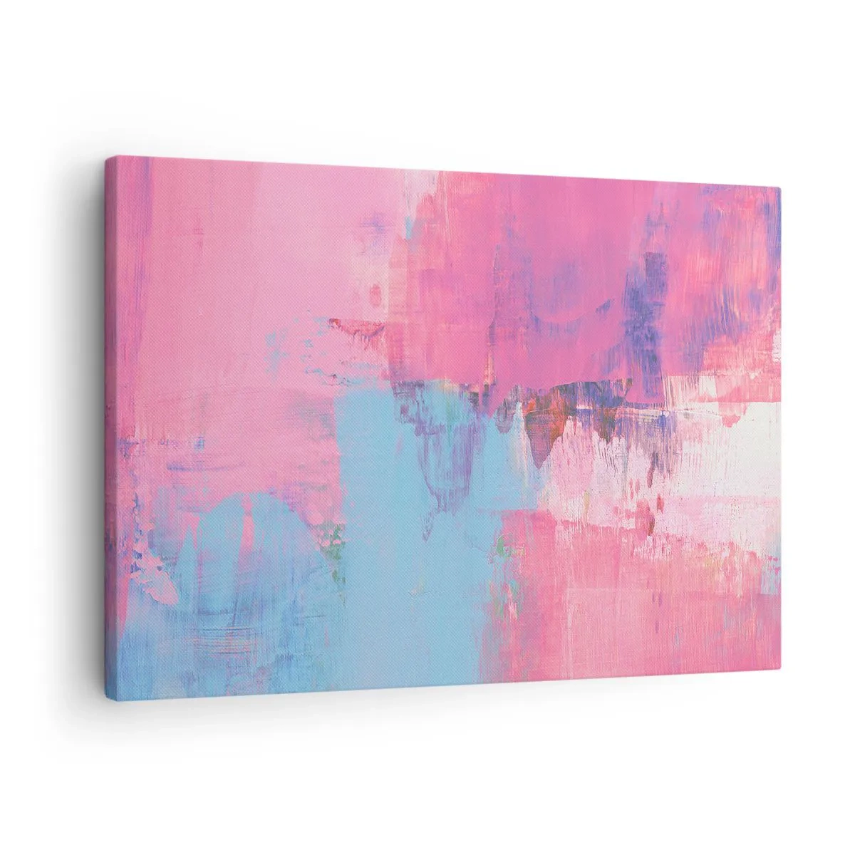 Canvastavla - Bild på duk - Abstrakt komposition i rosa och blått - 70x50cm - Rosa, blått och en gnutta ljus - Modern väggdekoration för vardagsrum och sovrum ARTTOR