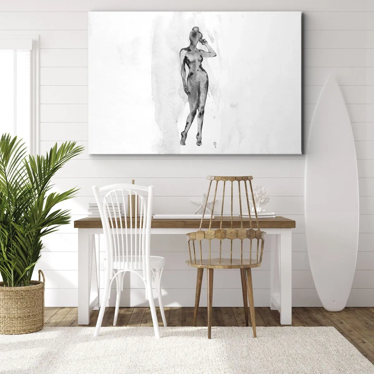 Canvastavla - Bild på duk - Skiss av en kvinnas silhuett i grå nyanser - 70x50cm - En studie om kvinnlighetens perfektion - Modern väggdekoration för vardagsrum och sovrum ARTTOR