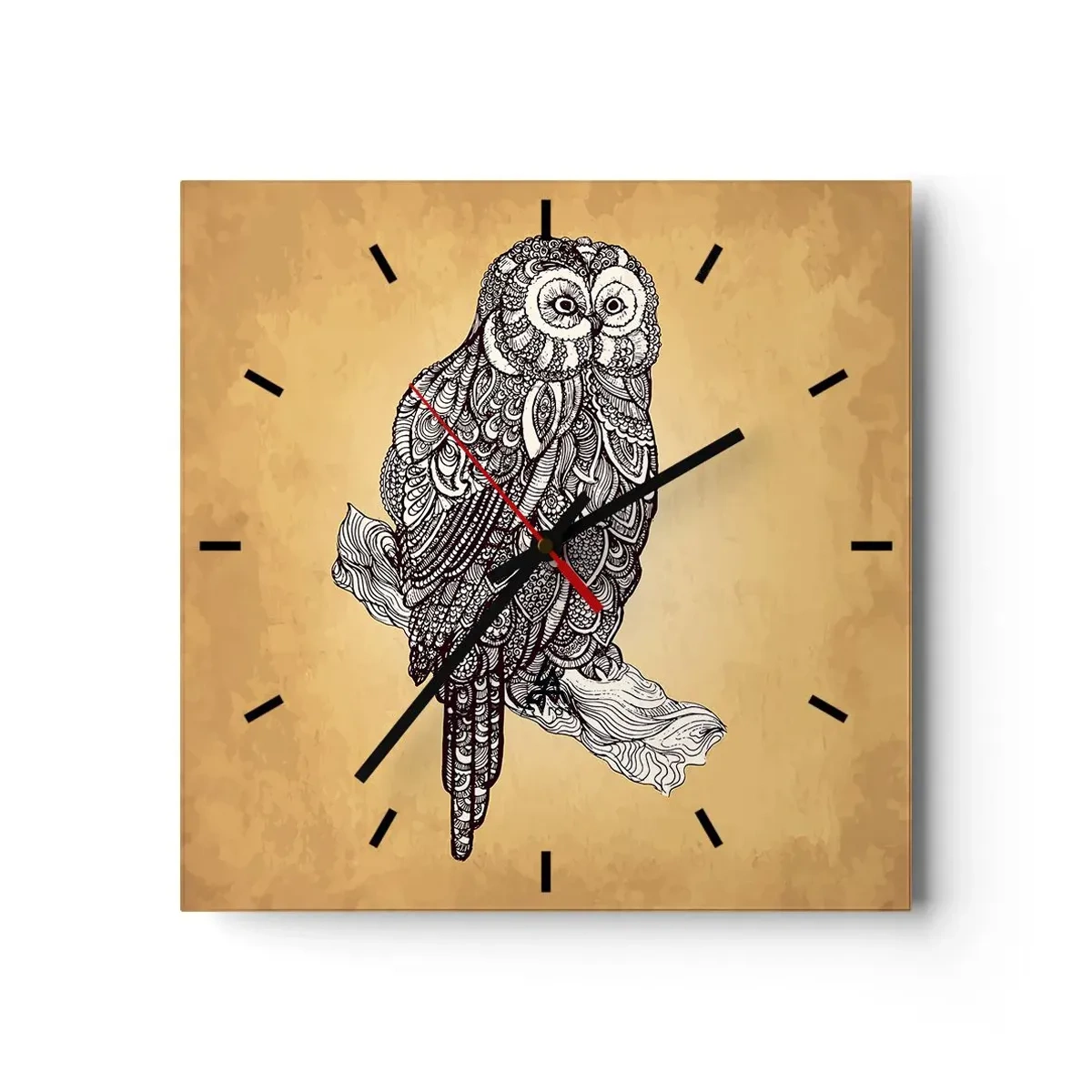 Väggklocka - Klocka på glas - Invecklade ornament av visdom - 30x30 cm