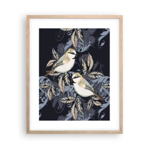 Affisch i ram av ljusek - Gul-grå fågelsång - 40x50 cm