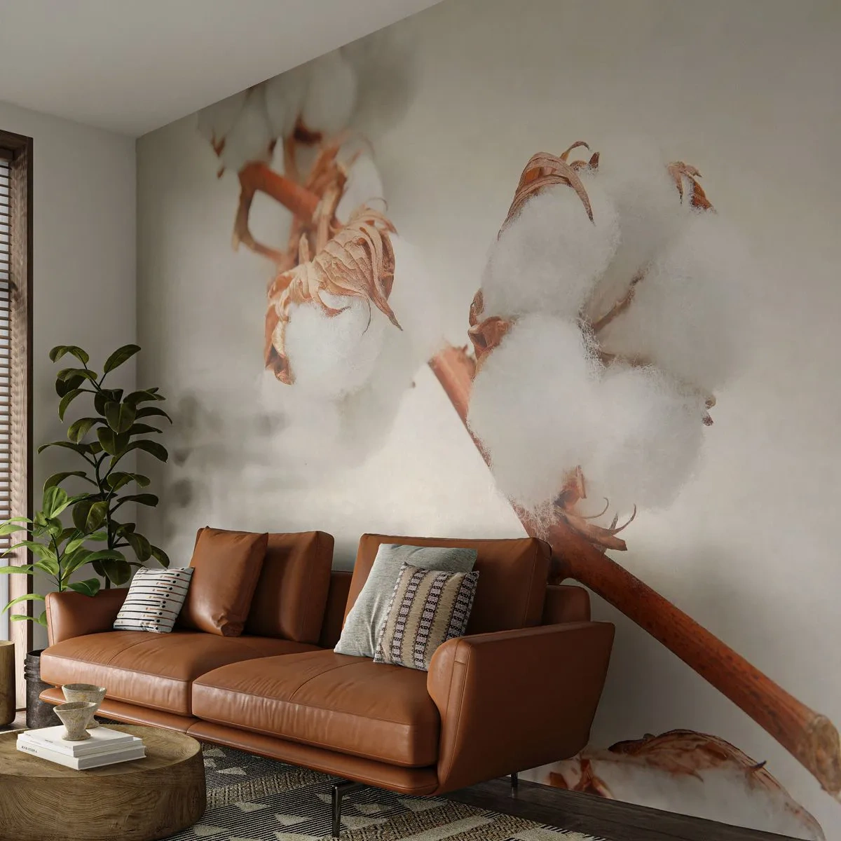 Fototapet Premium Canvas - Krama om - Bomullsblomma, Blomma, Bomullskvist - 250x175 cm