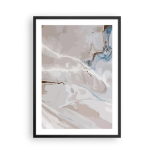 Affisch i svart ram - Marmormönster i delikata beige och blå nyanser - 50x70cm - Blåa meanderlopp under vithet - Modern väggdekoration för vardagsrum och sovrum ARTTOR