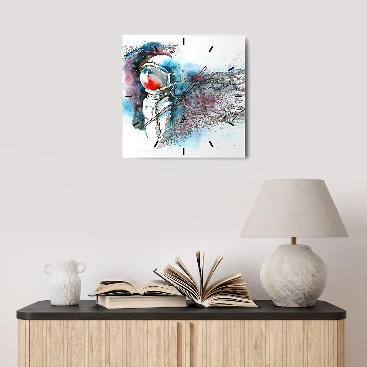 Väggklocka - Klocka på glas - Ensam med rymden - 30x30 cm