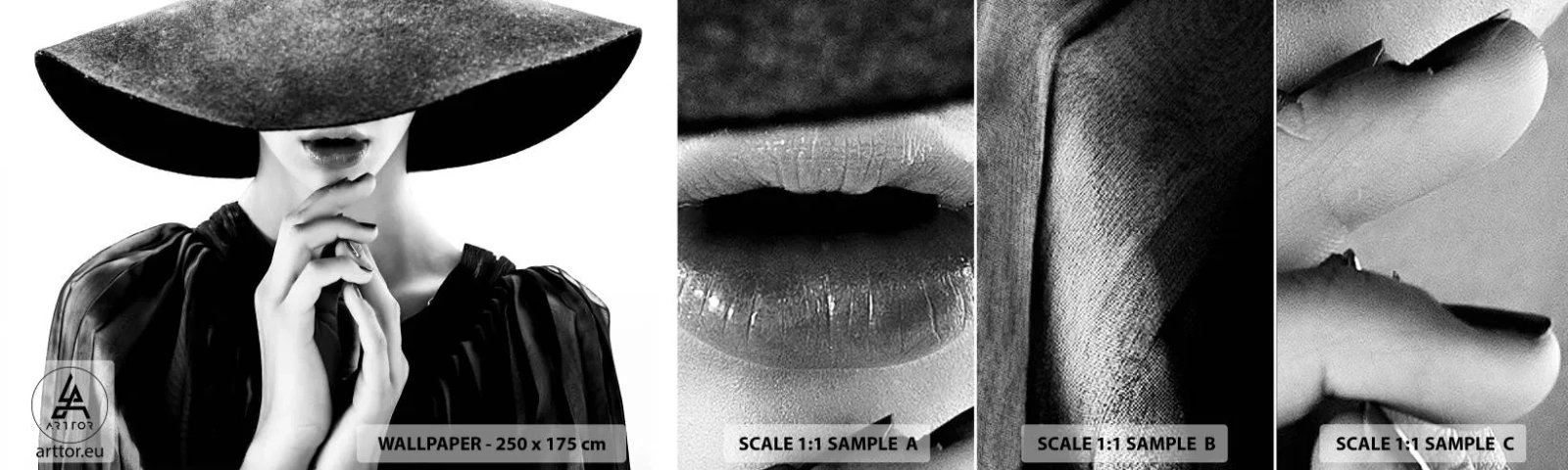 Fototapet Prov Standard Eco - Dold skönhet - Kvinna I En Hatt, Kvinnors händer, Mode - 100x30 cm