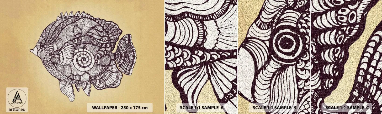 Provbit av självhäftande fototapet Deluxe Sticker - Från ett hav av ornament - Fisk, Prydnad, Dekoration - 100x30 cm