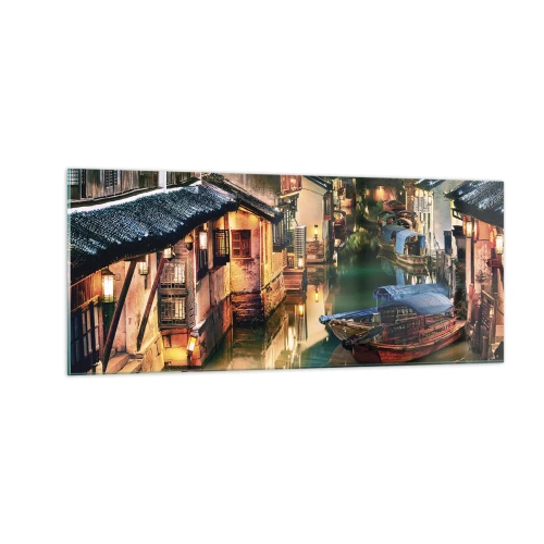 Glastavla - Bild på glas - En kväll på kinesisk gata - 100x40 cm