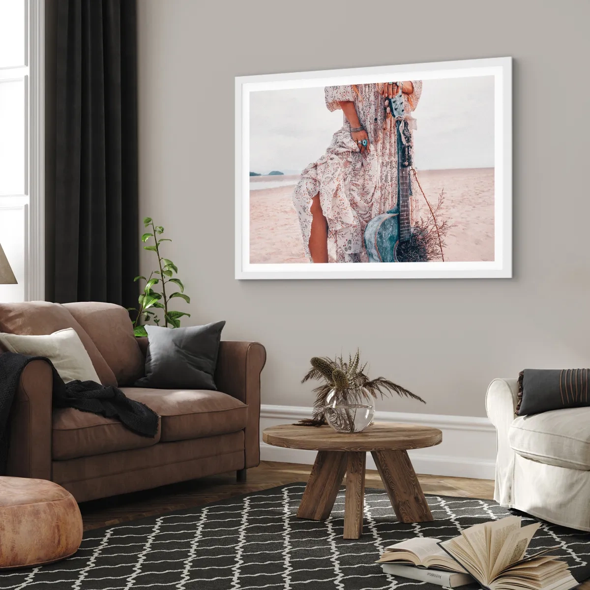 Affisch i vit ram - Flower power på väg - 100x70 cm