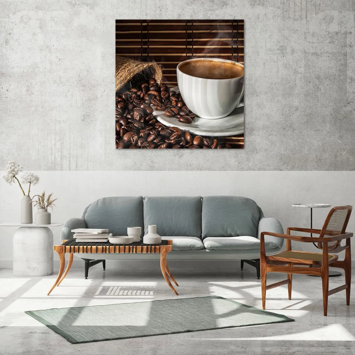 Glastavla - Bild på glas - Kolets svärta, bärnstenens transparens - 60x60 cm