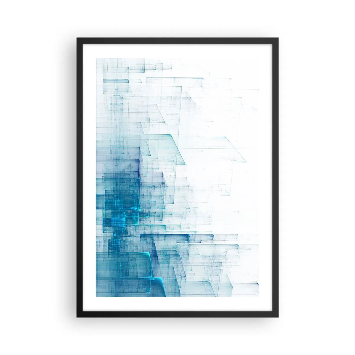 Affisch i svart ram - Abstrakt geometrisk komposition i nyanser av blått och vitt - 50x70cm - Hur utrymmet blev till - Modern väggdekoration för vardagsrum och sovrum ARTTOR