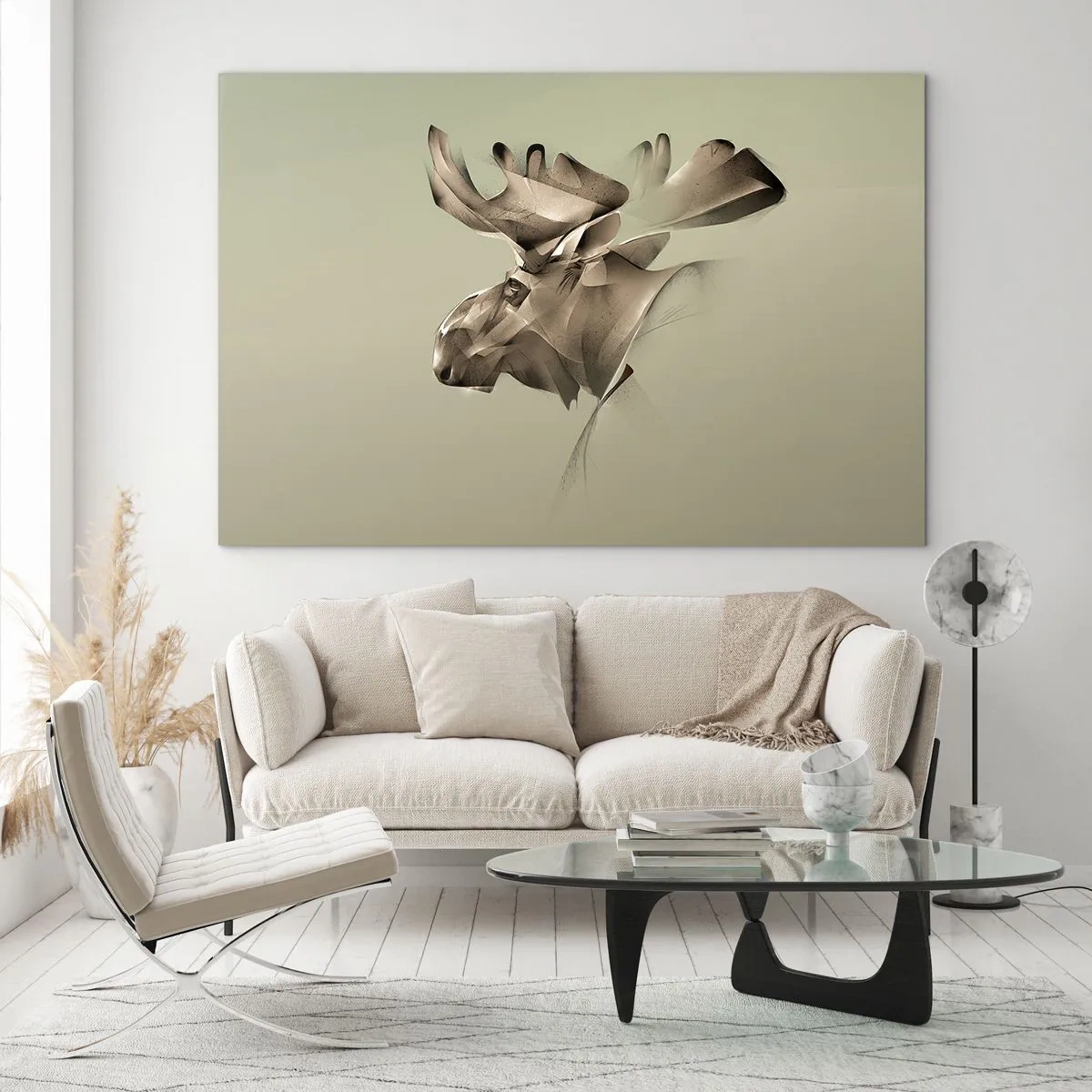 Glastavla - Bild på glas - En modern bild av en älg mot en grön bakgrund - 70x50cm - Lugnets kraft - Modern väggdekoration för vardagsrum och sovrum ARTTOR