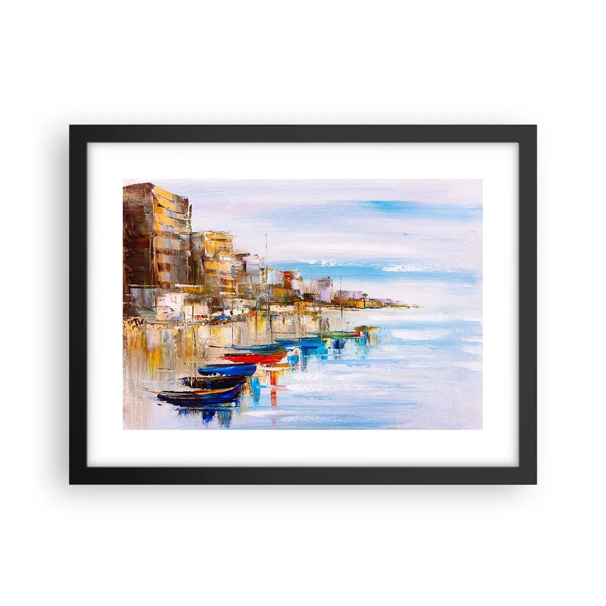 Affisch i svart ram - Flerfärgad urban hamn - 40x30 cm