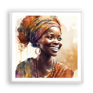 Affisch i vit ram - Afrikansk drottning - 60x60 cm