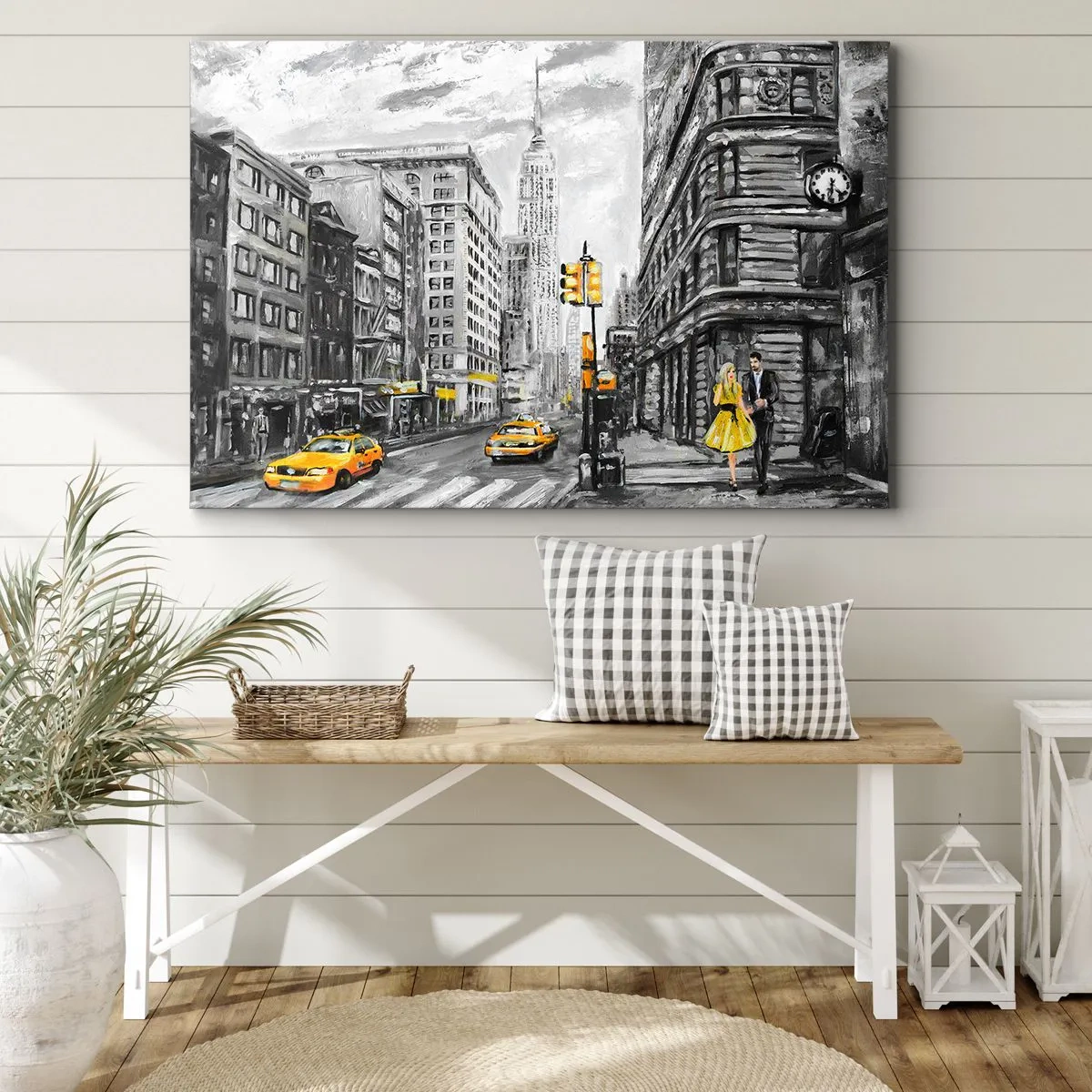 Canvastavla - Bild på duk - New York-gata med gula accenter - 70x50cm - New York berättelse - Modern väggdekoration för vardagsrum och sovrum ARTTOR