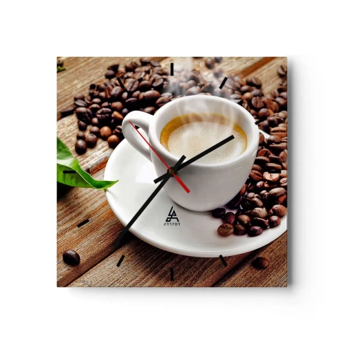 Väggklocka - Klocka på glas - Kaffe på bordet - 30x30 cm