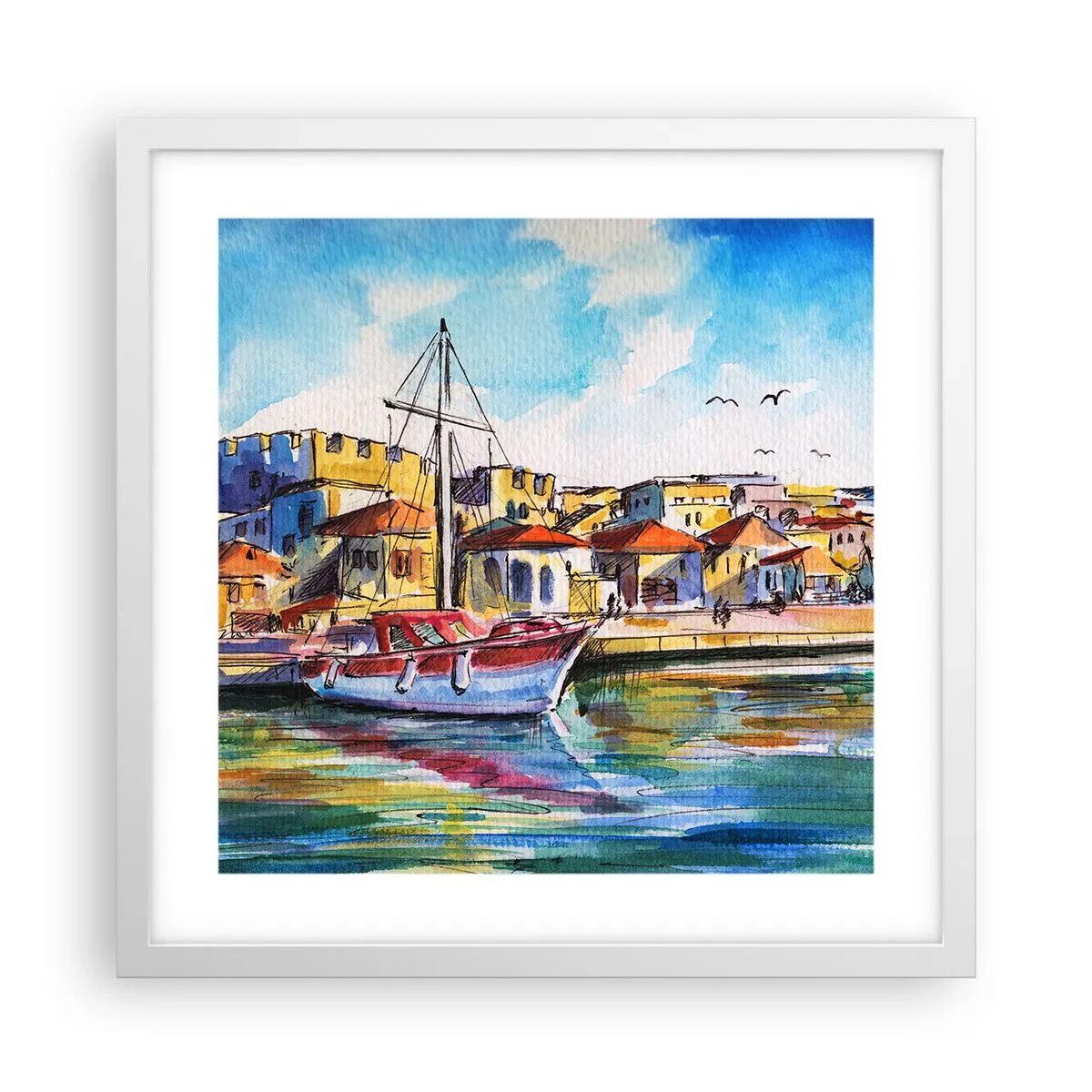Affisch i vit ram - Regnbågseftermiddag - 40x40 cm