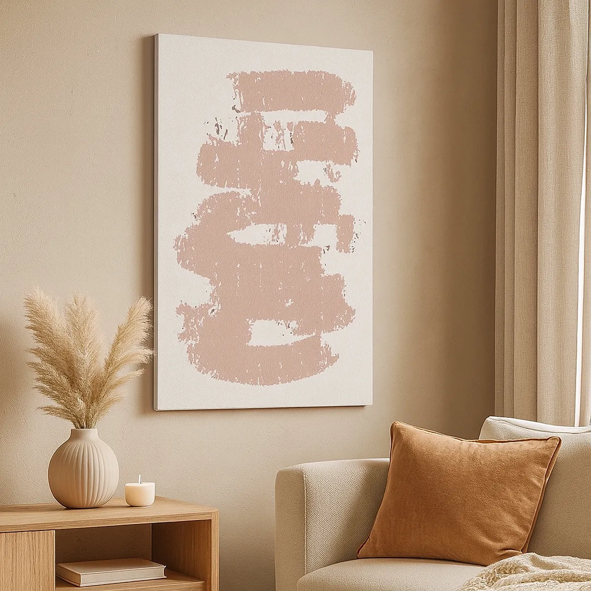 Canvastavla - Bild på duk - Abstraktion i mjuk rosa - 50x70 cm