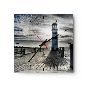 Väggklocka - Klocka på glas - Seglare, jag väntar på er - 40x40 cm