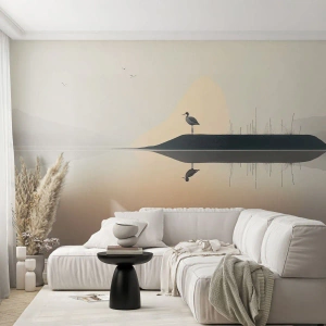 Fototapet Premium Sand - Herre på sjön - Fågel, Landskap, Minimalism - 300x210 cm