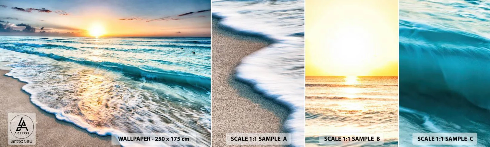 Provbit av självhäftande fototapet Deluxe Sticker - Vy värd besväret - Landskap, Strand, Solnedgång - 100x30 cm