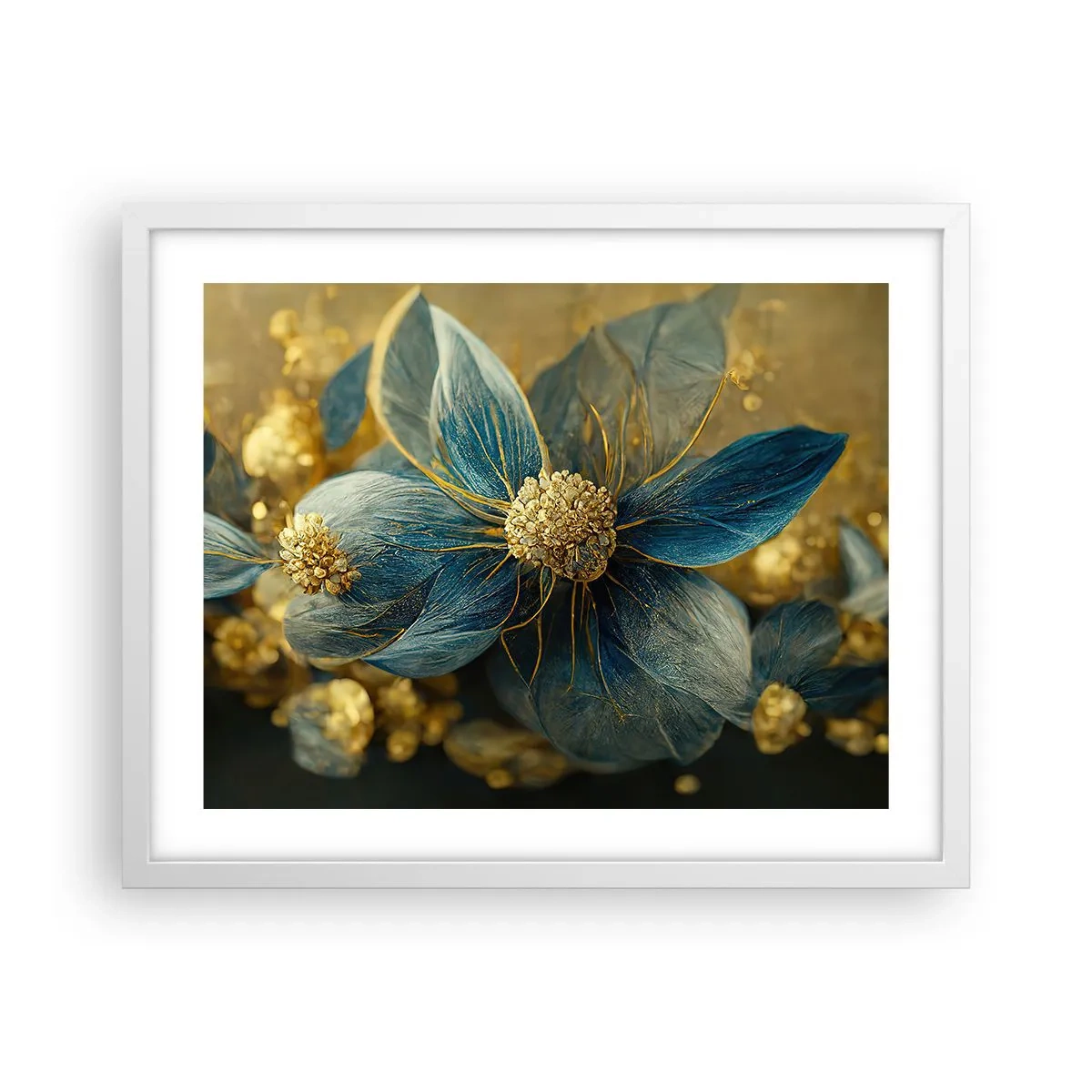 Affisch i vit ram - Blommande av guld - 50x40 cm