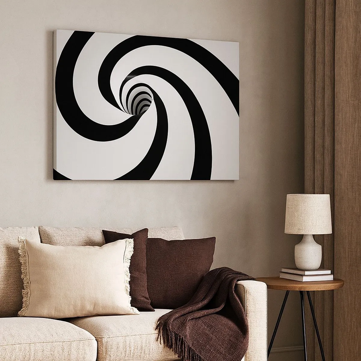 Canvastavla - Bild på duk - Abstrakt svartvit spiral med virveleffekt - 70x50cm - Underkasta sig virveln? - Modern väggdekoration för vardagsrum och sovrum ARTTOR