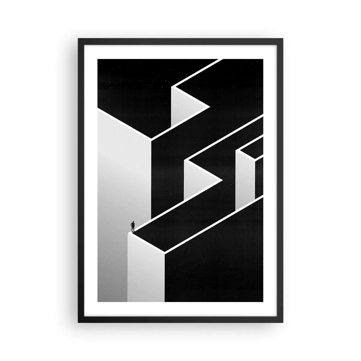 Affisch i svart ram - En minimalistisk labyrint i svartvitt - 50x70cm - Ensamhet på toppen - Modern väggdekoration för vardagsrum och sovrum ARTTOR