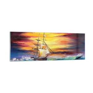 Glastavla - Bild på glas - Modigt mot vågorna - 90x30 cm