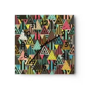 Väggklocka - Klocka på glas - Trianglar - 30x30 cm