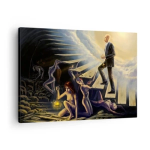 Canvastavla - Bild på duk - En symbolisk scen av vägen till ljuset genom en förfallen trappa - 70x50cm - Danteisk vandring mot ljuset  - Modern väggdekoration för vardagsrum och sovrum ARTTOR
