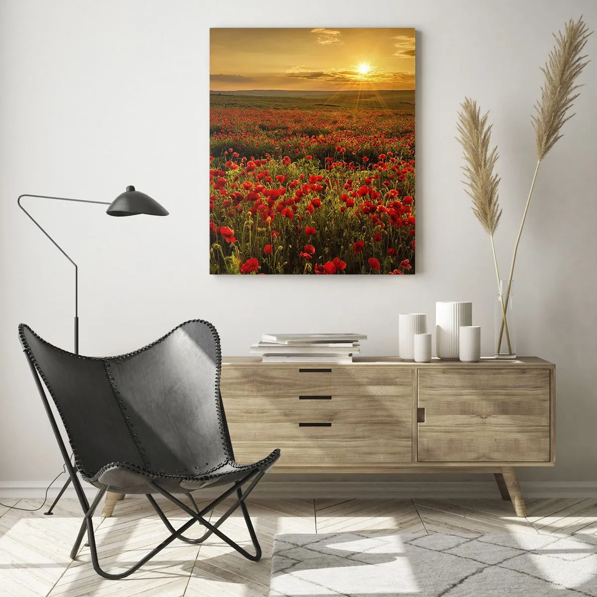 Glastavla - Bild på glas - Bland brusande ängars vågor, bland blommornas flod - 50x70 cm