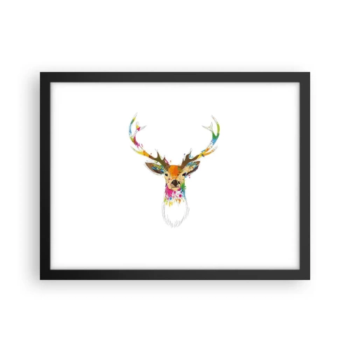 Affisch i svart ram - Hjort badar i färg - 40x30 cm