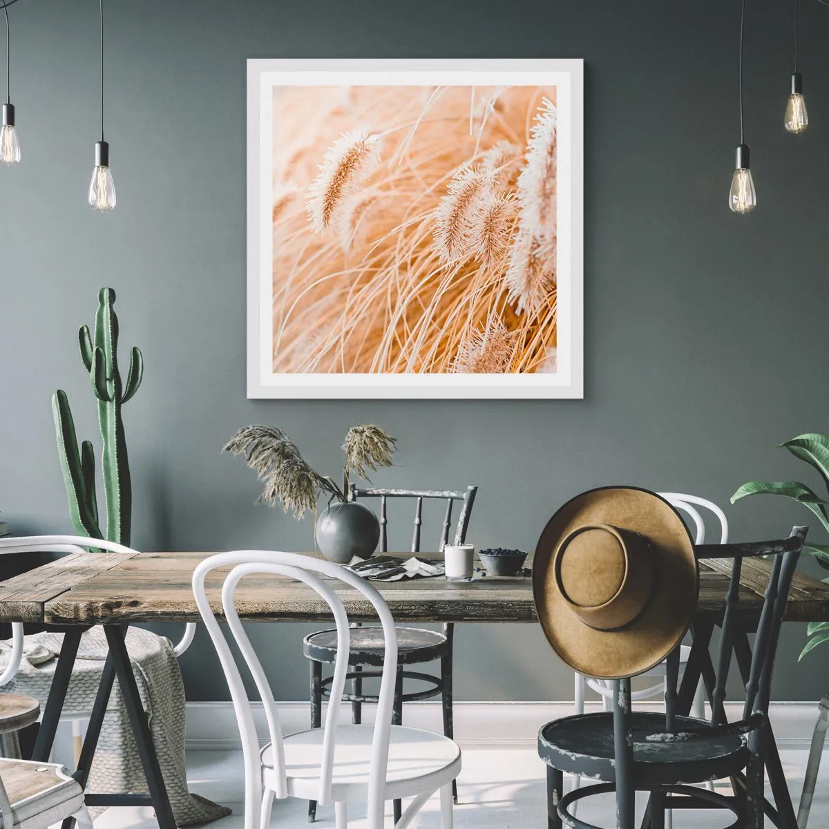 Affisch i vit ram - Gyllene gräsrassel - 30x30 cm