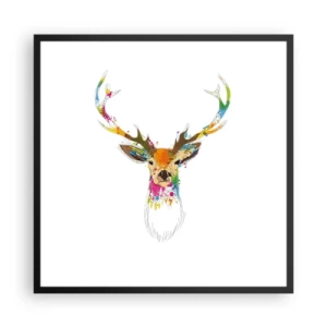 Affisch i svart ram - Hjort badar i färg - 60x60 cm