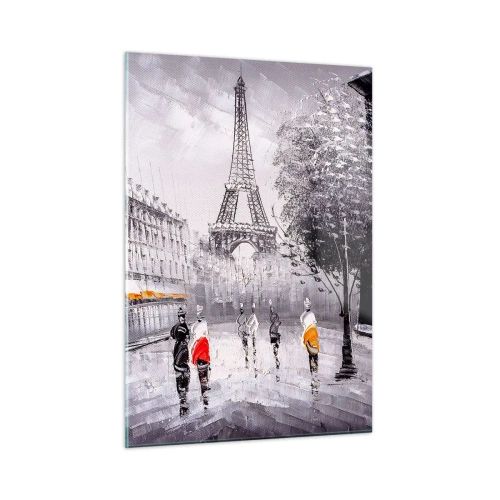 Glastavla - Bild på glas - Promenad i Paris - 50x70 cm