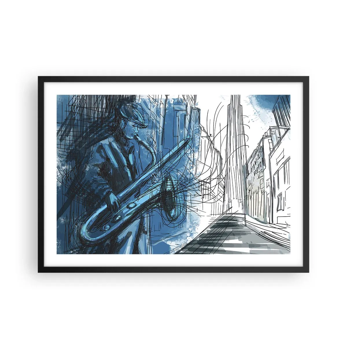 Affisch i svart ram - Stadsrapsodi - 70x50 cm