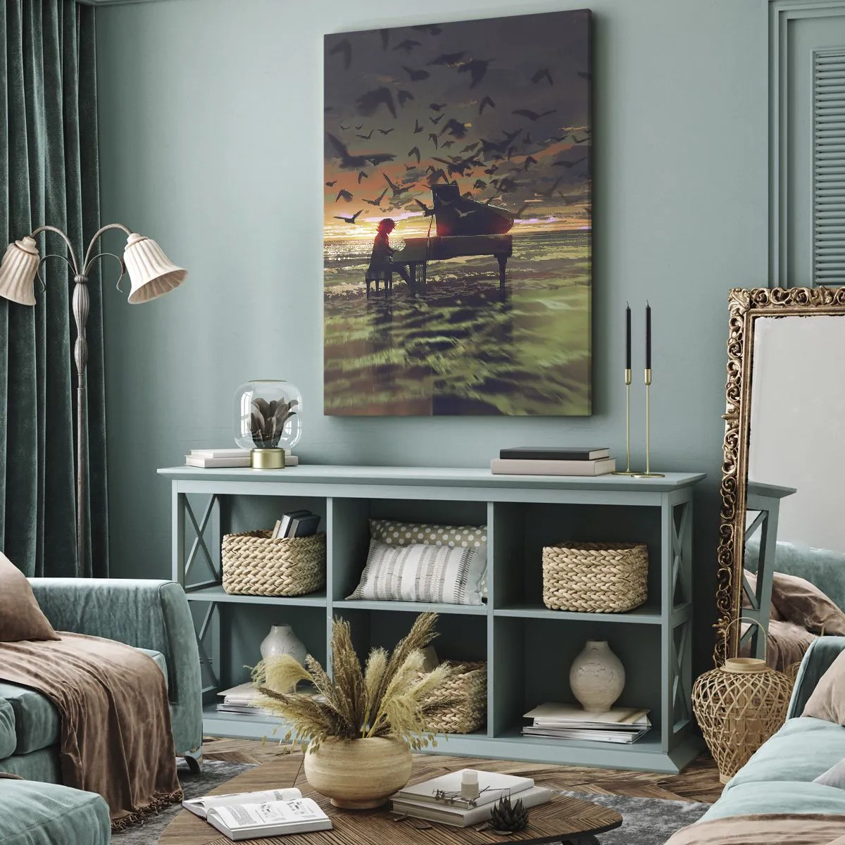 Canvastavla - Bild på duk - Konsert för piano och vågor - 45x80 cm