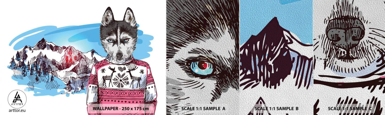 Provbit av fototapet Premium Sand - Varg i fårskinn - Abstraktion, Varg, För barn - 100x30 cm